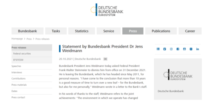 德國央行總裁魏德曼為什么離職呢？(圖1)