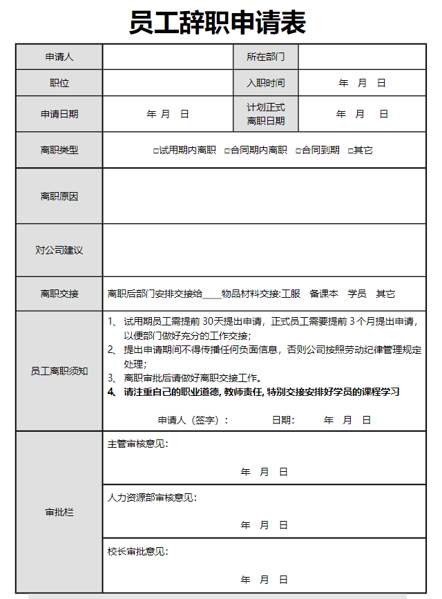 員工離職申請表下載有哪些？員工離職申請表下載模板（底部免費）(圖1)